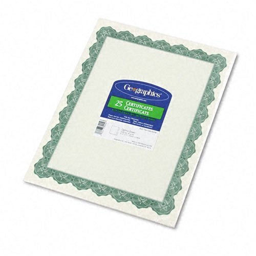 Geographics : Parchment Paper Certificates  8-1/2 x 11  Optima Green Border  25 per Pack -:- Sold as 2 Packs of - 25 - / - Total of 50 Each